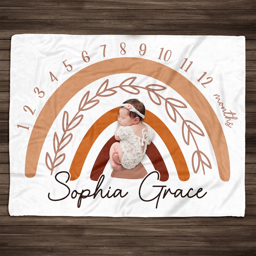 Personalized Boho Rainbow Baby Milestone Blanket: Groovy Monthly Photo ...