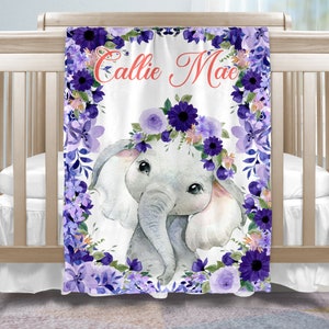 Personalized Elephant Baby Blanket: Floral Girl Name Blanket