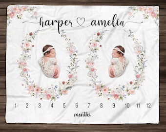 Personalized Wildflower Twin Baby Girls Milestone Fleece Blanket