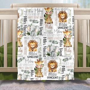 Personalized Safari Animal Blanket Boy, Baby Name Blanket, Woodland Animals Newborn Nursery, Baby Boy Safari Blanket, Baby Shower Gift
