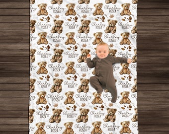 Personalized Teddy Bear Baby Blanket: Flannel Fleece Name Pattern