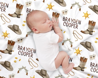 Personalized Cowboy Western Baby Boy Blanket, Baby Blanket For Boys, Baby Boy Name Blanket, Custom Baby Blanket, Gift Baby Shower