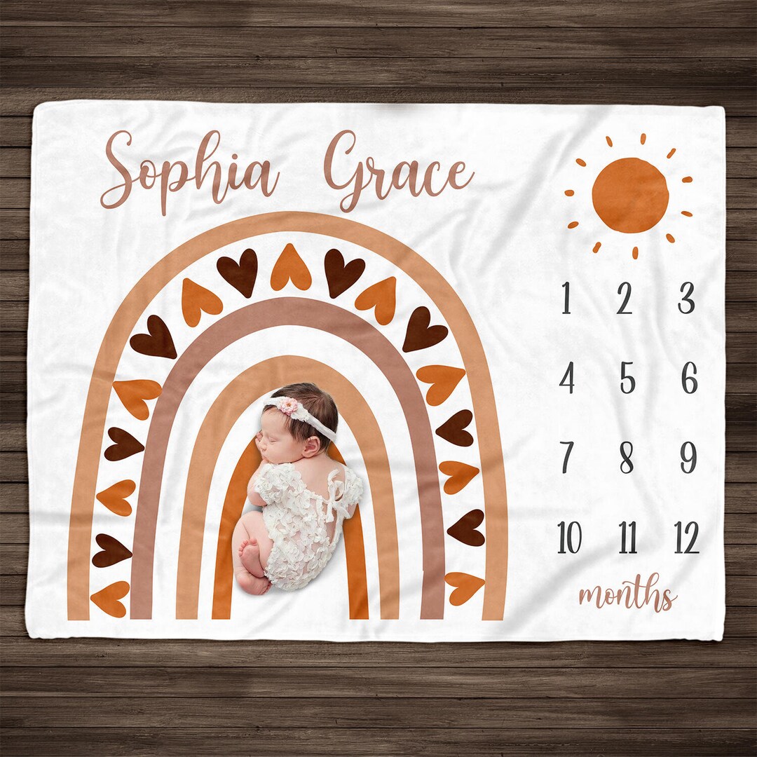 Personalized Boho Rainbow Baby Milestone Blanket: Monthly Photo Prop - Etsy