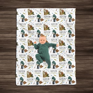 Personalized Fishing Baby Blanket: Custom Name Pattern, Flannel Fleece