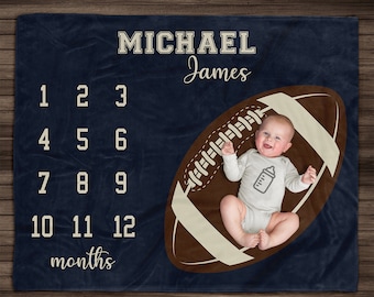 Personalized Football Milestone Blanket Sports, Milestone Blanket Boy, New Mom Gift, Newborn Baby Gift, Football Blanket, Baptism Gift