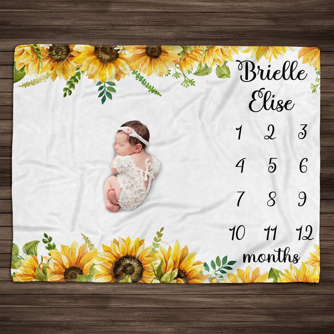Personalized Sunflower Baby Milestone Blanket Girl Milestone Etsy