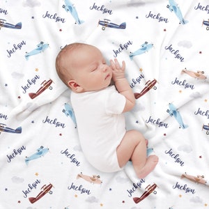 Personalized Airplanes Baby Blanket: Custom Name Flannel Throw