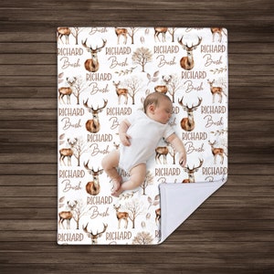Personalized Deer Baby Blanket: Forest Woodland Nursery Decor