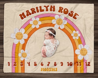 Personalized Groovy Rainbow Baby Milestone Blanket