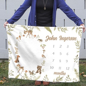 Personalized Woodland Animals Baby Milestone Blanket