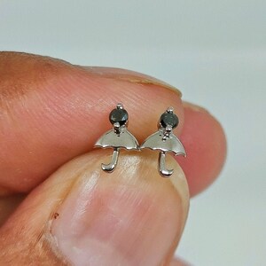 Black Diamond Umbrella Stud Earrings: 14K White Gold Rainy Day Jewelry