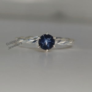 Star Blue Sapphire Ring, Stacking Ring, 925 Silver Twist Ring, Promise Ring, Genuine Star Sapphire Ring, Minimalist Ring, Woman Gift Ring.