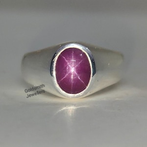 Echte Star Ruby Signet Ring Star Gemstone Ring, Solitaire Ring 925 Zilveren Ring Minimalistische Ring Star Ruby Ring Verjaardagscadeau