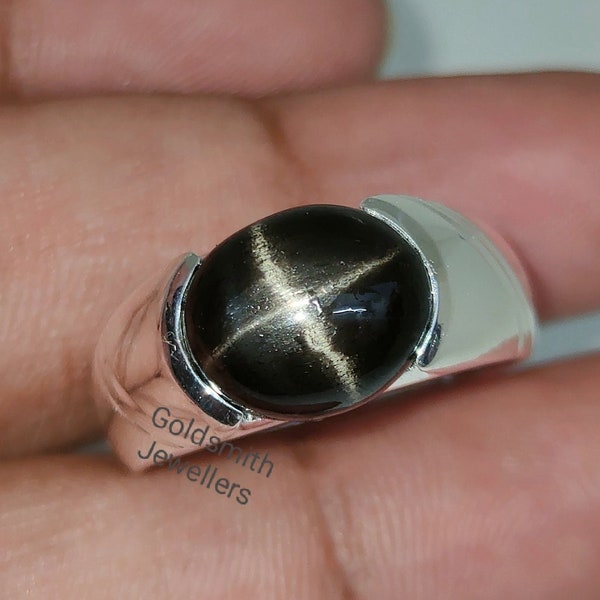 6.26 Ct Black Star Men's Ring, Natural Black Star Gemstone, Solitaire Ring, 925 Silver Ring, Minimalist Ring, Signet Ring, Gift for Him.