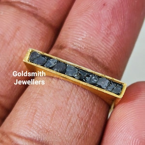 Black Diamond Chip Ring: Sterling Silver Square Stacking Band