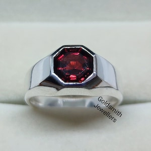 Hexagon Garnet Ring: 925 Sterling Silver Birthstone Signet