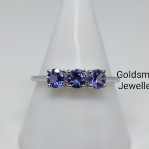 Natural White Gold Tanzanite Rings, 14k White Gold Ring, Handmade Rings, 3 Stone Gold Rings, Dainty Christmas Gift, Gift For Her, Vintage.