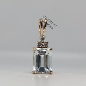 14k Yellow Gold Aquamarine Pendant/ Natural Aquamarine Pendant/ Minimalist Pendant Necklace/ Aquamarine Diamond Pendant/ Wife Gift Pendant