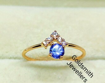 Natural Tanzanite Ring, Diamond Ring, 14k Gold Ring, Stacking Ring, Engagement Gold Ring, Wedding Ring, Anniversary Ring, Gift for Women.