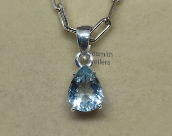 Pear Cut Aquamarine Pendant: Dainty Sterling Silver Mom Gift