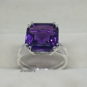 AAA Quality Amethyst Ring, Statement Ring, 925 Silver Ring, Asscher cut Amethyst Ring, Promise Ring, Minimalist Ring, Women Gift Jewelry.