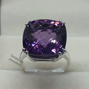 Natural Cushion Amethyst Ring, Statement Ring, 925 Sterling Silver, Amethyst Ring, Minimalist Ring, Purple Gemstone Ring, Gift for Her.
