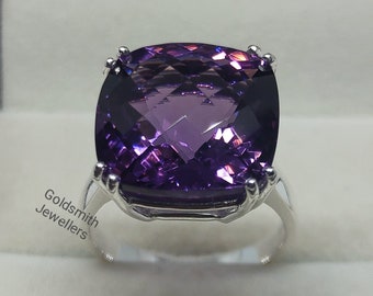 Natural Cushion Amethyst Ring, Statement Ring, 925 Sterling Silver, Amethyst Ring, Minimalist Ring, Purple Gemstone Ring, Gift for Her.