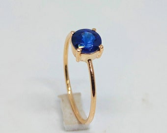 Genuine Blue Sapphire Ring, Solid 14k Gold Ring, Stacking Ring, Vintage Handmade Ring,  Birthstone Ring, Dainty Round cut Ring, Women Gifts.