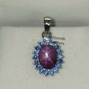 Vintage Star Ruby 925 Silver Pendant with Blue Sapphire