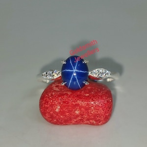 Vintage Blue Star Sapphire Ring, Engagement Ring, 925 Sterling Silver, Promise Ring, Lindy Blue Star Ring, Anniversary Ring, Woman Ring.