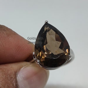 Smoky Quartz Ring, Statement Ring, 925 Sterling Silver, Smoky Ring, Natural Gemstone Ring, Minimalist Ring, Pear cut Ring, Woman Gift.