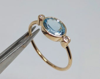 Aquamarine & Diamond 14k Gold Ring: March Birthstone