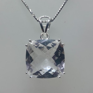 Clear Quartz Pendant, Cushion Quartz Pendant, 925 Silver Pendant, Quartz Bridesmaid Gift, Silver Jewelry Gift.