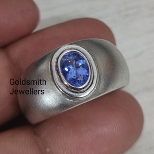 Genuine Tanzanite Ring, Solitaire Ring, 925 Silver Ring, Men&#39;s Signet Ring, Statement Ring, Oval Tanzanite Ring, Gift for Father&#39;s.