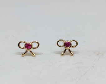 Small Ruby Earrings, Solid 14k Gold Earrings, Stud Earrings, July Birthstone Earrings, Dainty Earring for Women, Wedding Jewelry Gift.