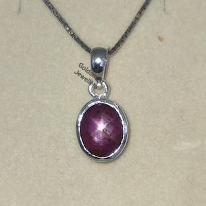 Dainty Star Ruby Pendant: 925 Sterling Silver, Minimalist Oval Cut