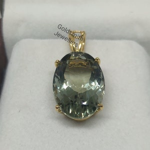 Natural Green Amethyst Pendant, Prasiolite Pendant, 925 Sterling Silver, Amethyst Gold Plated Pendant, Birthstone Pendant, Gift for Her.