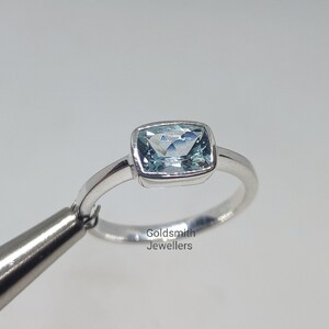 Cushion Cut Aquamarine Ring: Minimalist Sterling Silver Solitaire
