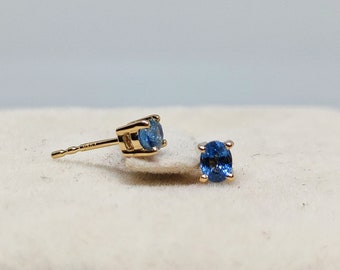 Natural Blue Sapphire 14k Gold Earrings, Dainty Earring for Wedding, Birthstone Jewelry Earrings, Solid Gold Stud Earring, Mother's Day Gift
