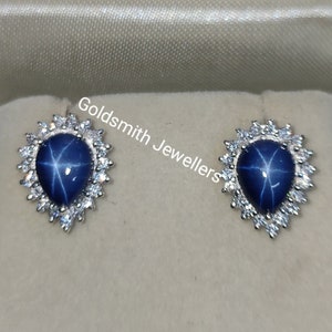 Pear Cut Star Sapphire Sterling Silver Earrings: Vintage Style Studs