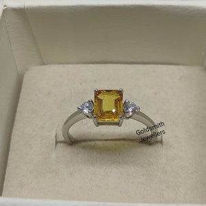 Natural Yellow Sapphire Diamond Ring, Engagement Ring, 14k White Gold Ring, AAA Quality Yellow Sapphire Ring, Anniversary Ring, Gift For Her
