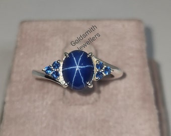 Blue Star Sapphire Ring: Vintage Lindy Star, 925 Sterling Silver