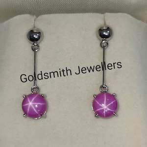 Round Star Pink Sapphire Earrings, Minimalist Earring, Pink Star Earrings, 925 Sterling Silver, Lindy Pink Star Earrings, Anniversary Gift