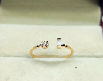 14k Solid Gold Ring, Diamond Ring, Engagement Ring, Stackable Diamond Ring, Dainty Ring, Gold Staking Ring, Promise Ring for Her.