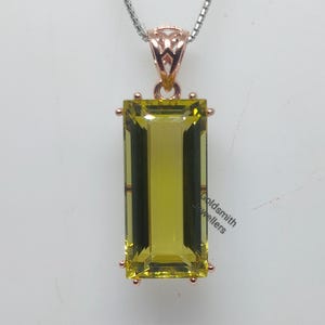 24.15ct Natürlicher Lemon Topas Anhänger: Rosegold Sterling Silber, Baguette Schliff