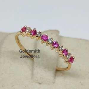 Vintage 14k Yellow Gold Ring: Diamond & Ruby Wedding Band