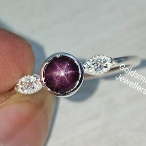 Star Ruby Ring: 925 Sterling Silver Solitaire with Zirconia
