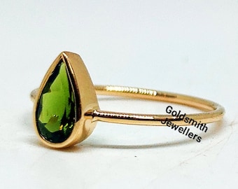 Natural Green Tourmaline  Ring, 14k Gold Ring, Pear Tourmaline Ring, Handmade Jewelry, Anniversary Ring, Delicate Ring, Bridesmaid Gift.