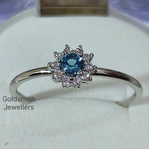 Dainty London Blue Topaz Ring: 925 Sterling Silver, Round Cut