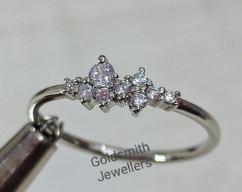 Cubic Zirconia Ring, Tiny Cluster Ring, Promise Ring, Sterling Silver Ring, Minimalist Ring, Dainty CZ Ring, Stackable Ring, Birthday Gift.